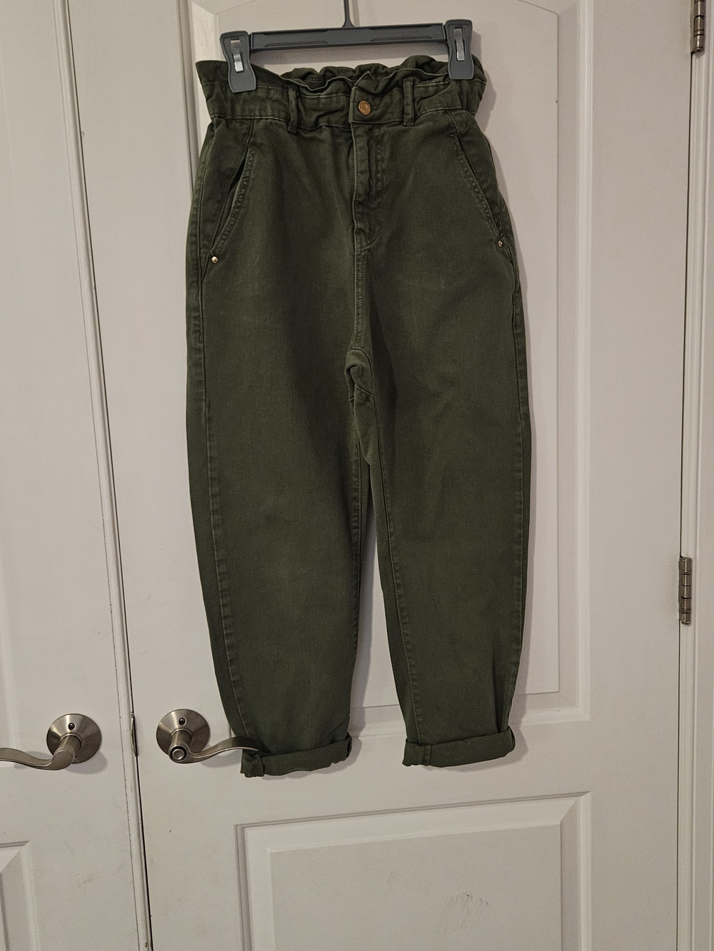 Zara High-Waist Paperbag Olive Green Pants